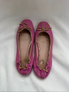 Lilly Pulitzer Pink Ballet Flats with Gold Bow Trim 8 1/2